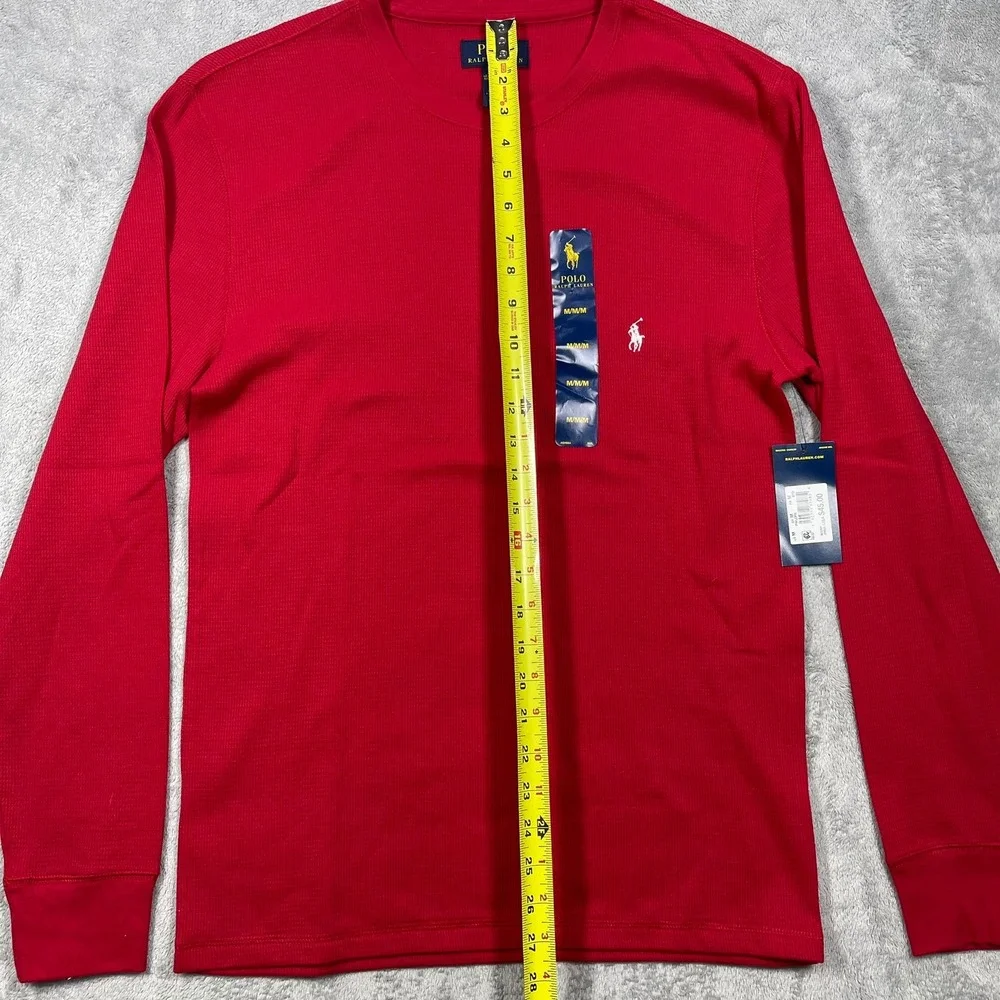 Polo Ralph‎ Lauren Thermal Shirt Mens Med Red Waffle Knit Long Sleeve Sleepwear